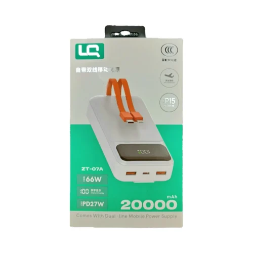 پاوربانک LQ مدل ZT-07A ظرفیت ۲۰۰۰۰ میلی‌آمپرساعت